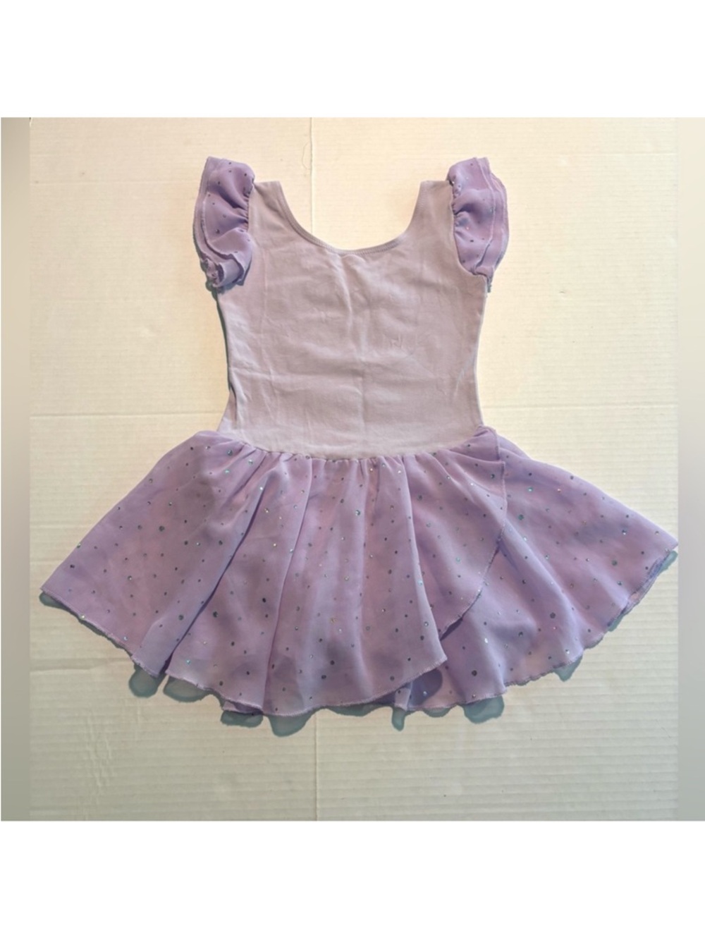 Dance Leotard Ruffle Sleeves Arshiner Ballet Dress Sparkly Purple Lilac 130/4-5 - Picture 1 of 8